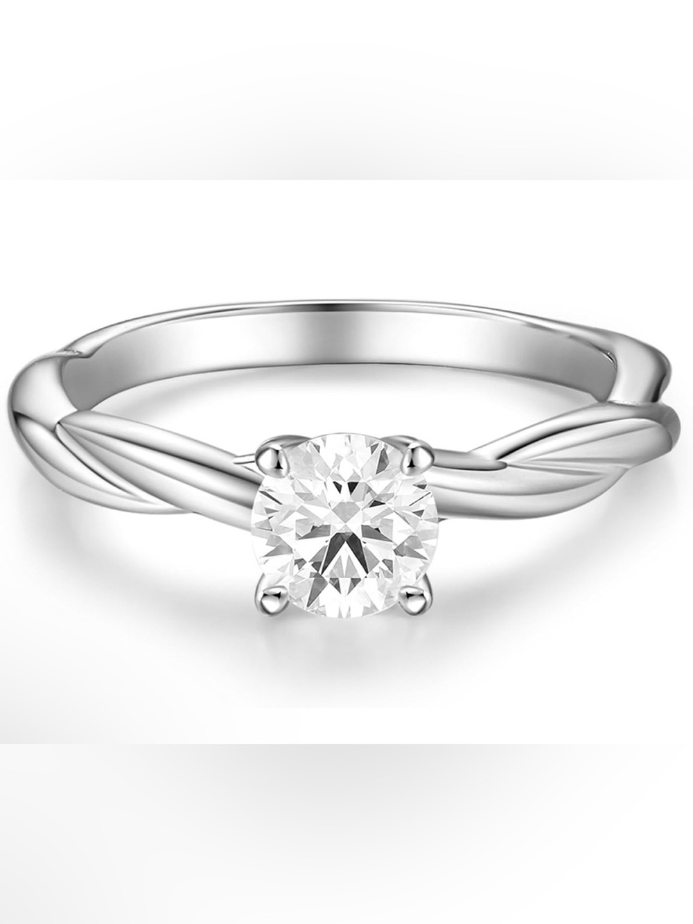 1 CT Authentic Diamond Solitaire Ring Sterling Silver D-E VS Twisted Band